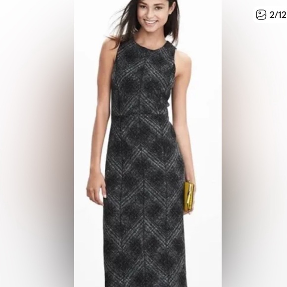 Banana Republic Wool Blend Sheath Midi Dress in Black/Grey Plaid, Women's 4 - Picture 8 of 8
